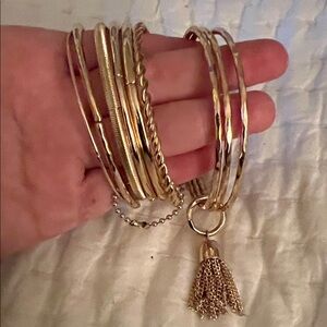 Source Unknown Gold Bracelet Collection with Tassel